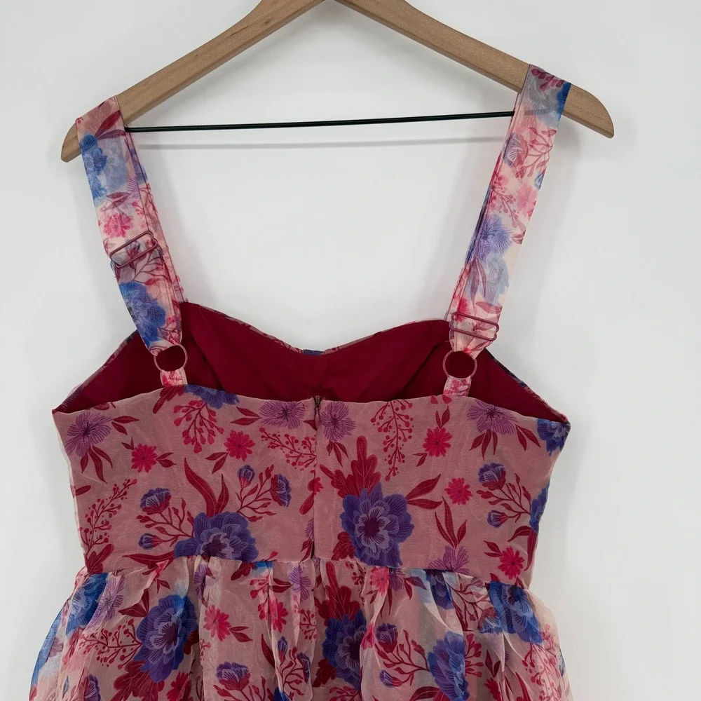 Lulus Delightful Look Magenta Floral Print Bustier‎ Midi Skater Dress Size L - Picture 10 of 14